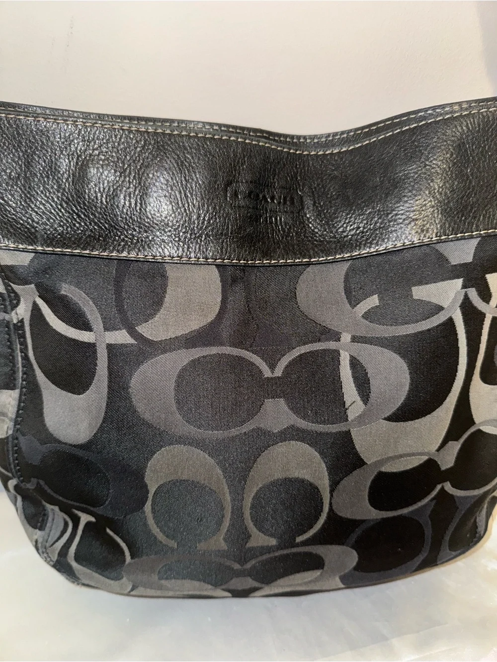 Coach Black and Gray Signature Canvas Shoulder Bag